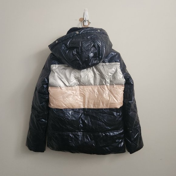*SOLD* ABERCROMBIE & FITCH | color-block jacket puffer glossy navy pink sz 9 10 - Picture 6 of 7
